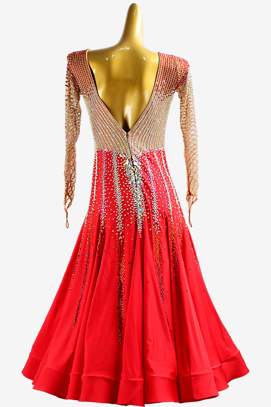 Vermilion & fleshtone Standard dress with crystal AB and red rhinestones