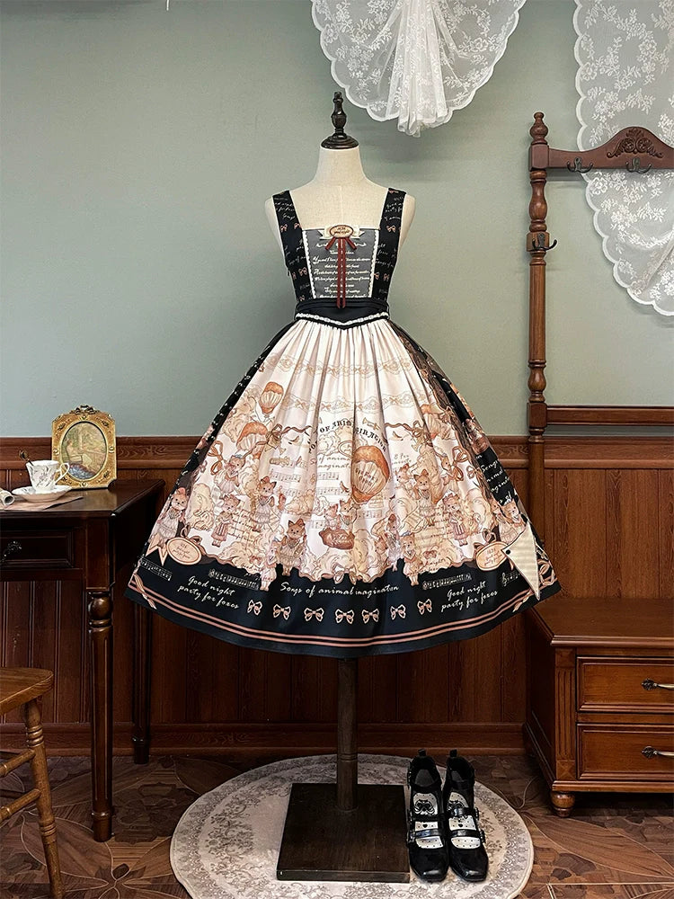 Alice Girl~Fox Band~Printed Sweet Lolita JSK Dress Square Neckline Daily Dress