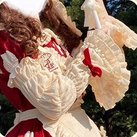 Sakurahime~Mushroom~Kawaii Lolita OP Dress with Apron and Detachable Sleeves