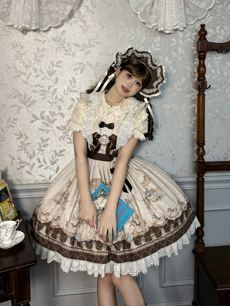 Alice Girl~Sea Salt Fairytale~Sweet Lolita JSK Doll-like Lolita Printed Dress