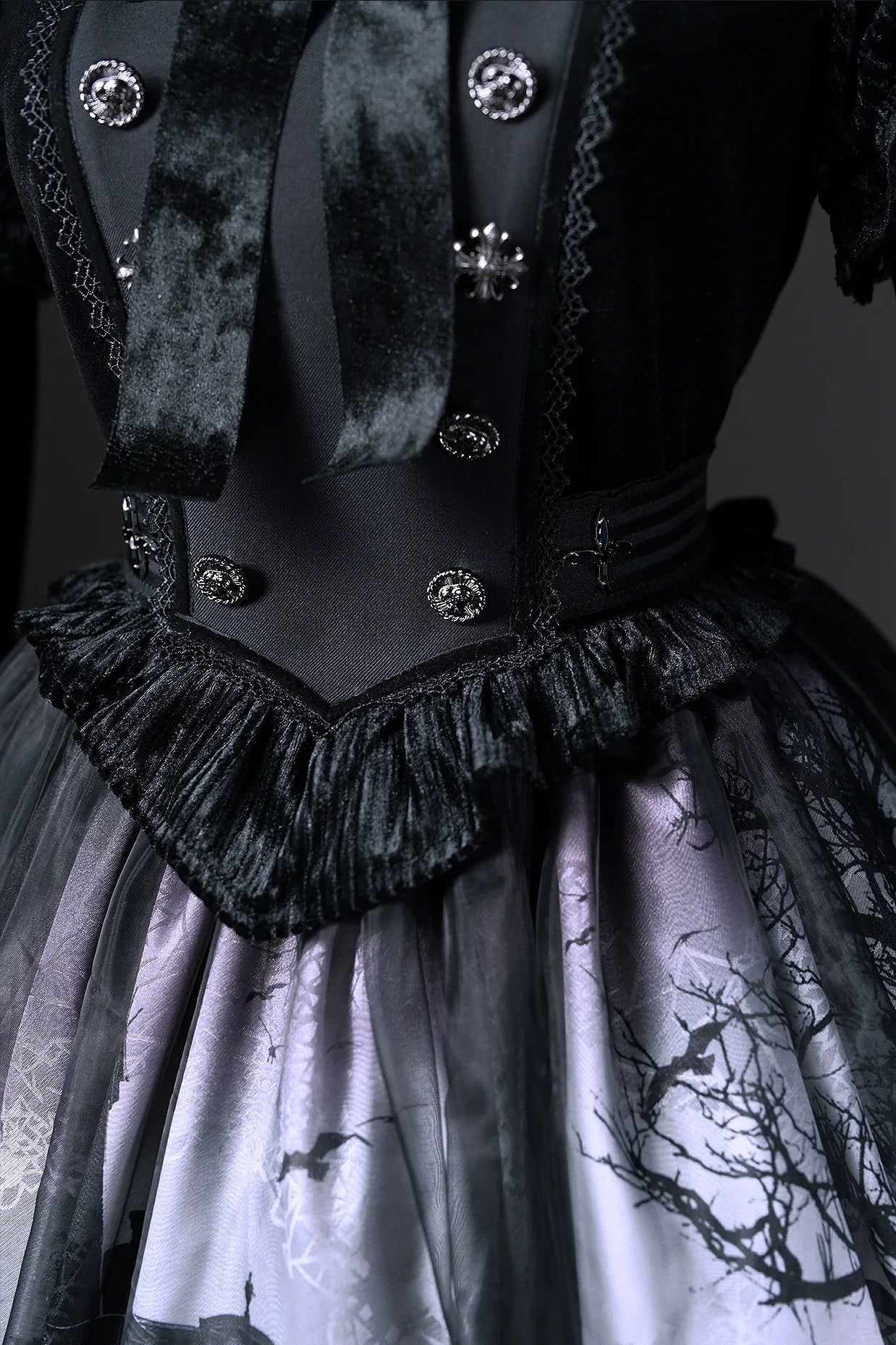 LilithHouse~Horror House~Gothic Lolita OP Set with Cape and Castle Print