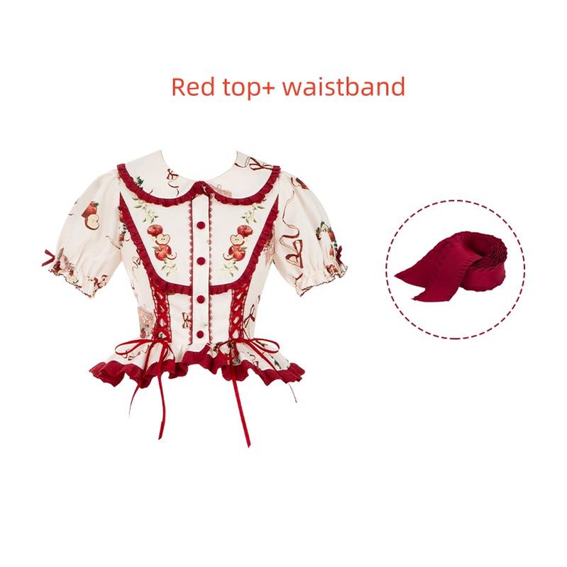 With PUJI~Apple Orchard~Country Lolita SK Embroidered Twins Lolita Top Skirt