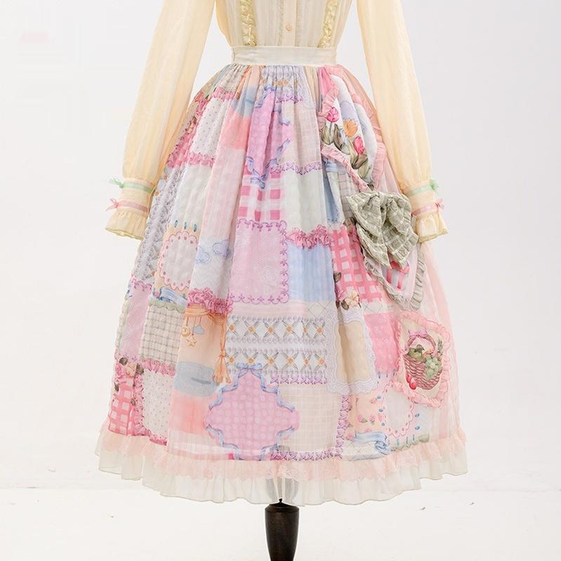 Mewroco~Country Patchwork~Sweet Lolita Dress Set Print OP SK Shirt and Camisole