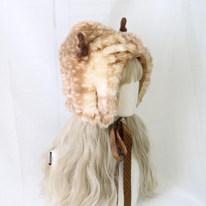 Xiaogui~Deer Spot~Japanese Kawaii Lolita Hat Cute Antler Fleece Lei Feng Hat