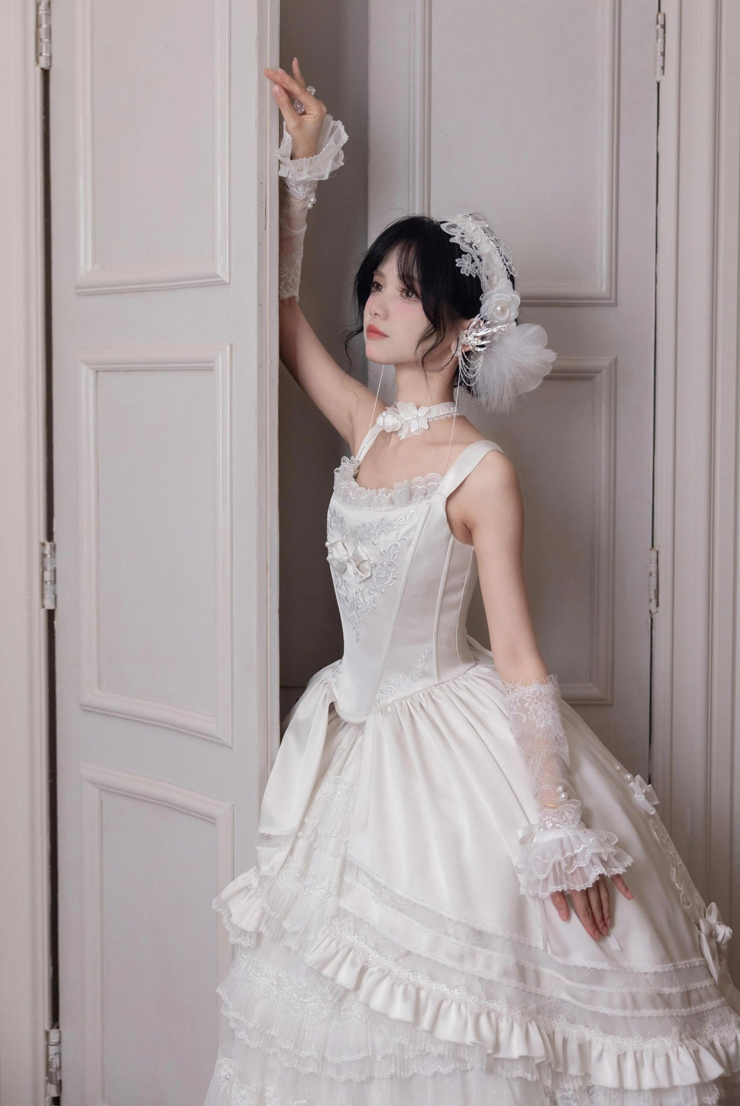 Garden Cat~Rose Promise~Classic Lolita JSK Embroidery Jumper Dress Built-in Fishbone