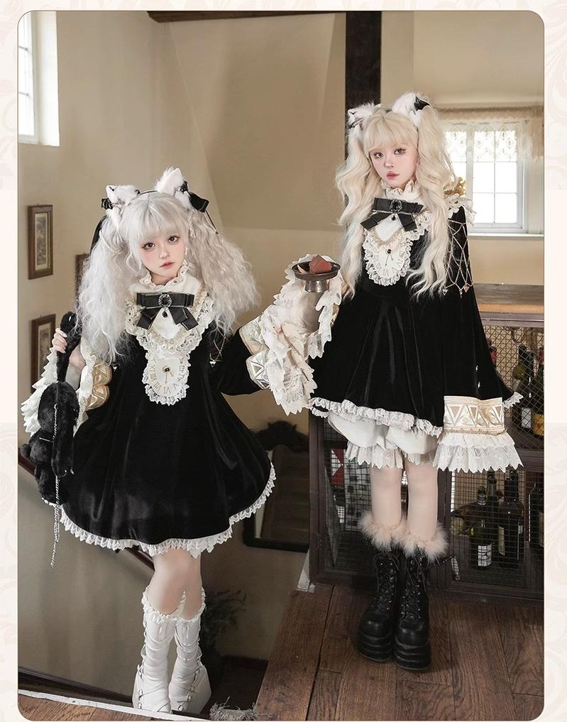 LizBird~Reincarnated Clock~Vintage Lolita OP Dress Set Lolita Bloomers