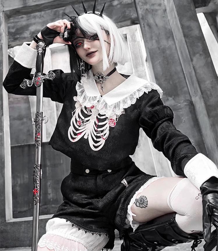 CastleToo~Crossbone~Ouji Lolita Shorts Suit Gothic Lolita Top and Blouse