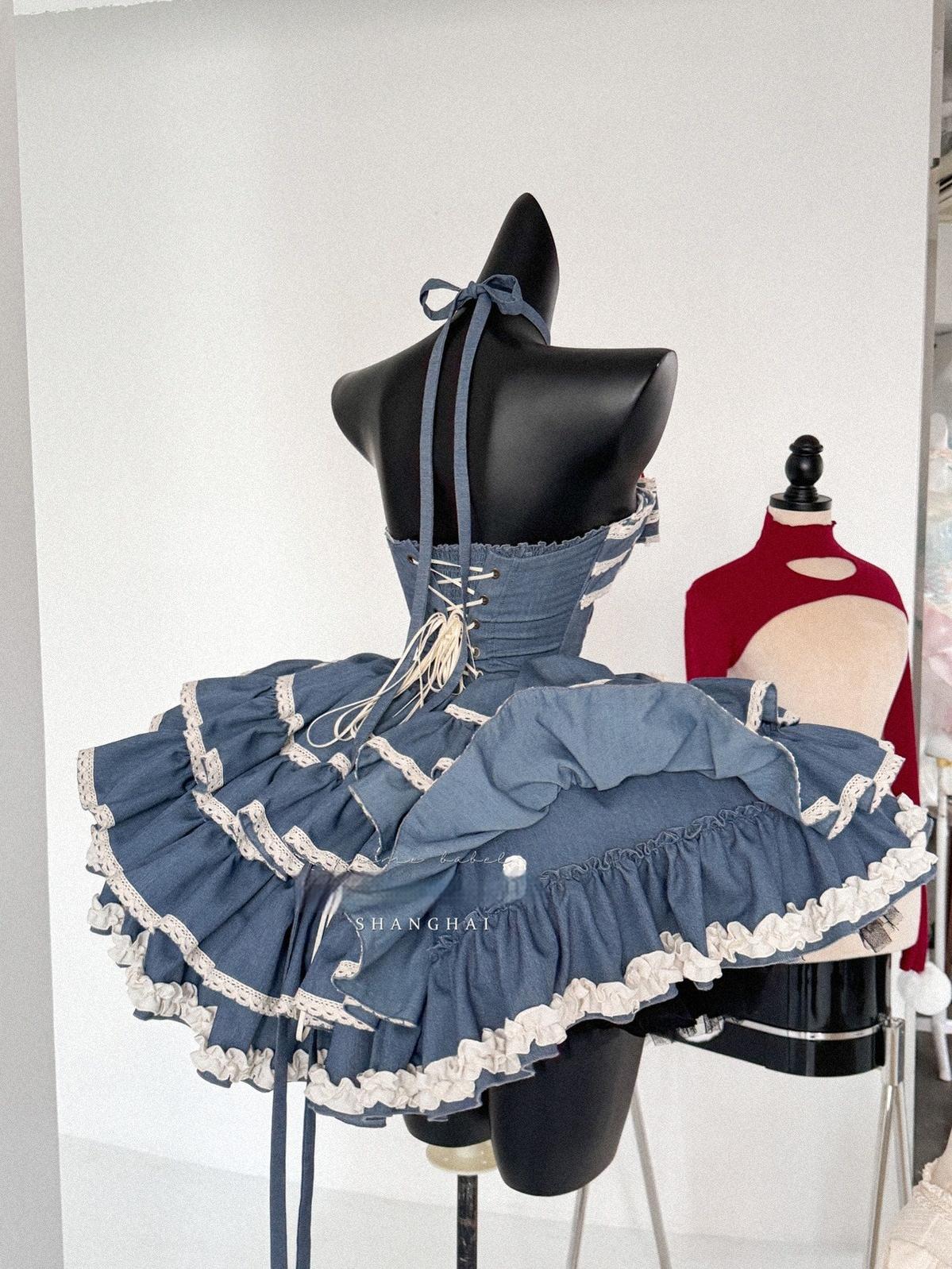 POSHEPOSE~First Cherry Rabbit~Sweet Lolita Dress Halter Neck Jumper Dress and Cardigan