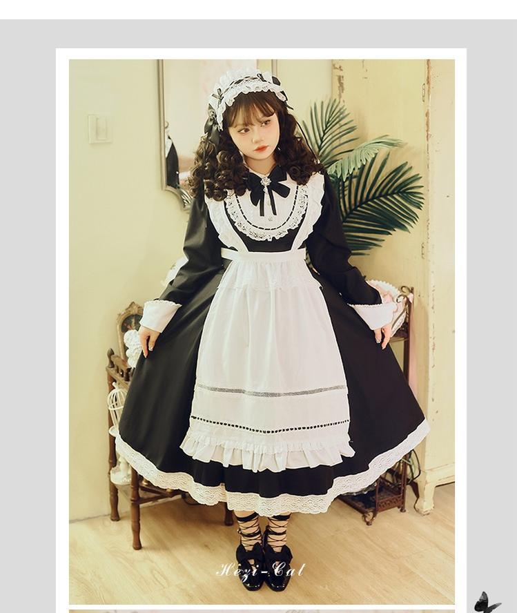 Hezi's Cat Haven~Black Cat Butler~Maid Lolita OP Dress Elegant Black and White Dress