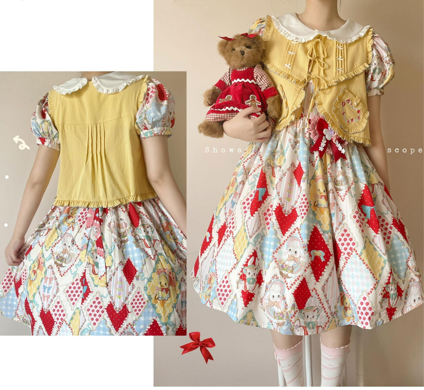 Southern Cross~Showa Kaleidoscope~Sweet Lolita OP SK and JSK with Rabbit Print