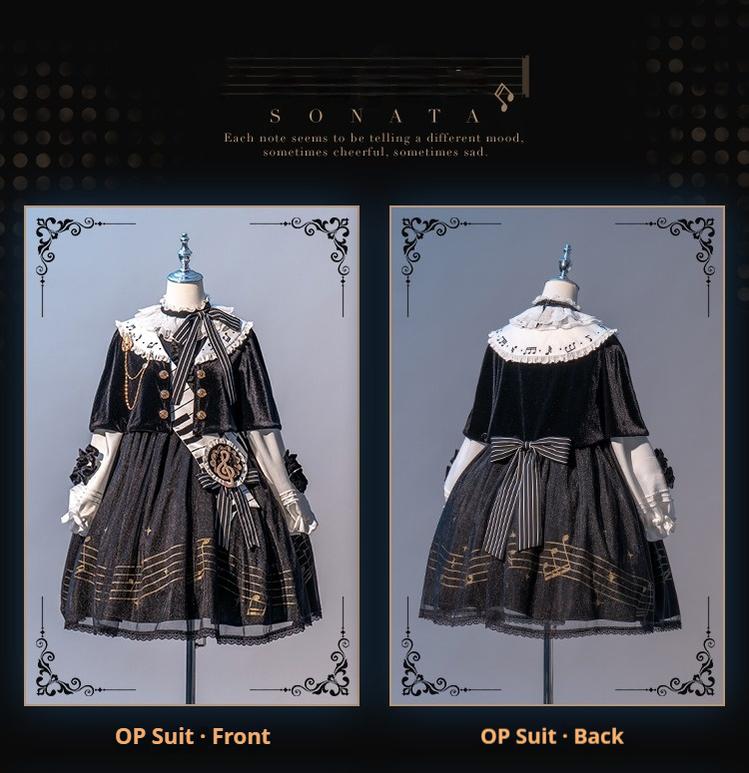 Forest Fluorescent Carps~Black and White Sonata~Ouji Lolita Vest Suit and Vintage Lolita OP Dress
