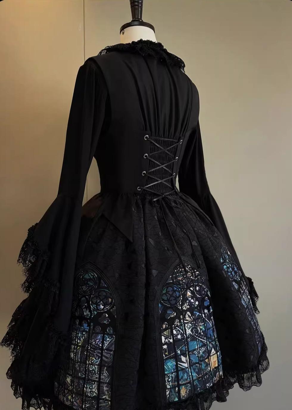 Susin Lolita~Night Traveler~Gothic Lolita Skirt Outfit Long Coat Shirt and Bustier Set