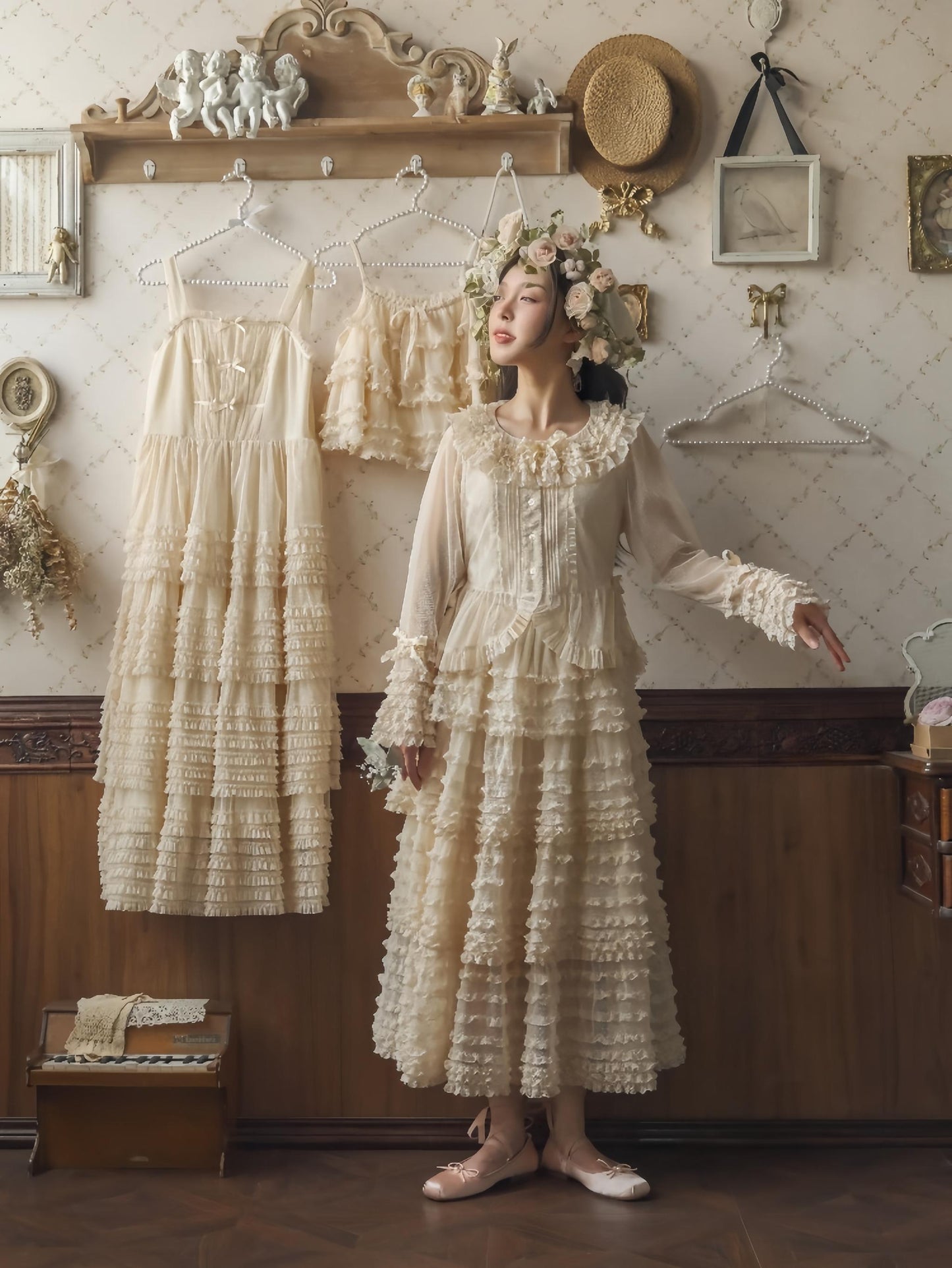 Sweet Dreamer~Antique Wall~Classic Lolita Blouse Polka Dots Tulle Shirt
