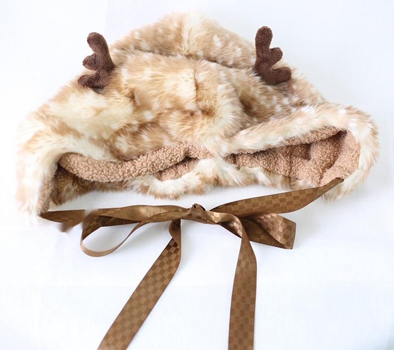 Xiaogui~Deer Spot~Japanese Kawaii Lolita Hat Cute Antler Fleece Lei Feng Hat
