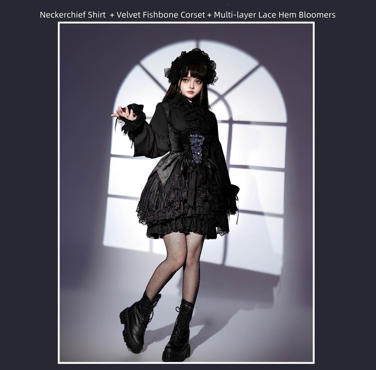 SUSIN~Night Traveler~Classic and Elegant Gothic Dress with Colorful Window Prints