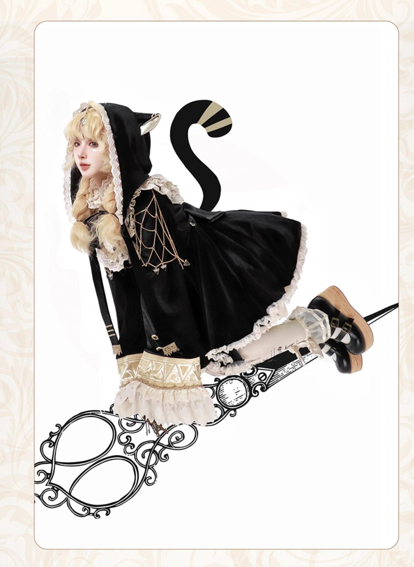 LizBird~Reincarnated Clock~Vintage Lolita OP Dress Set Lolita Bloomers