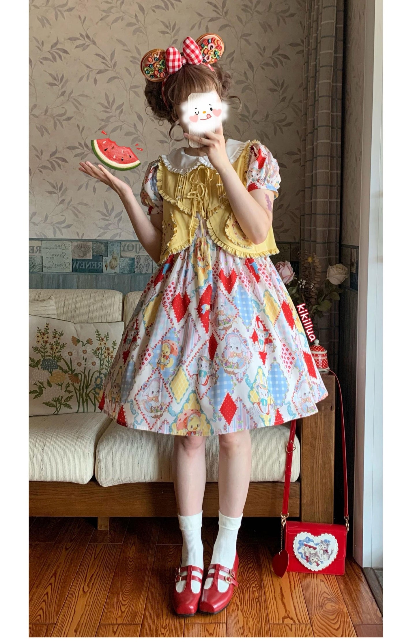 Southern Cross~Showa Kaleidoscope~Sweet Lolita OP SK and JSK with Rabbit Print