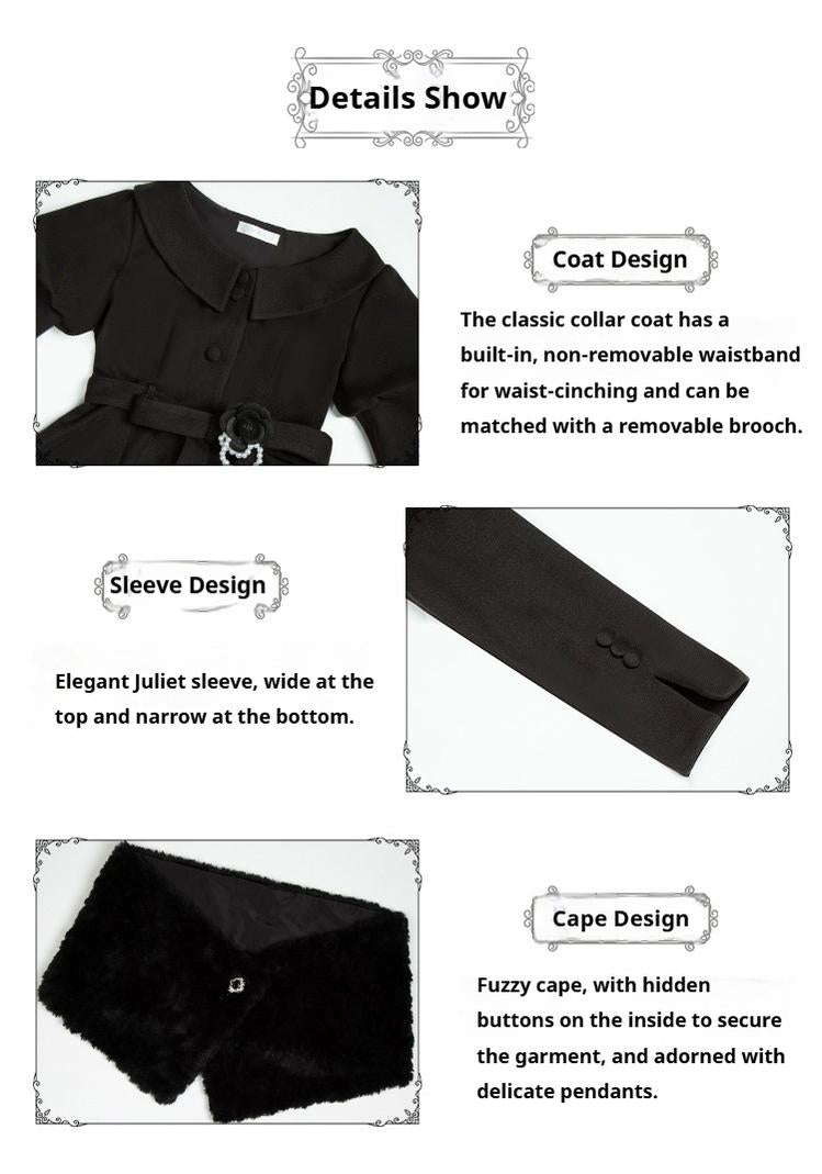 With PUJI~Old Testament~Classic Lolita Coat Black Plush Lolita Cape and Brooch