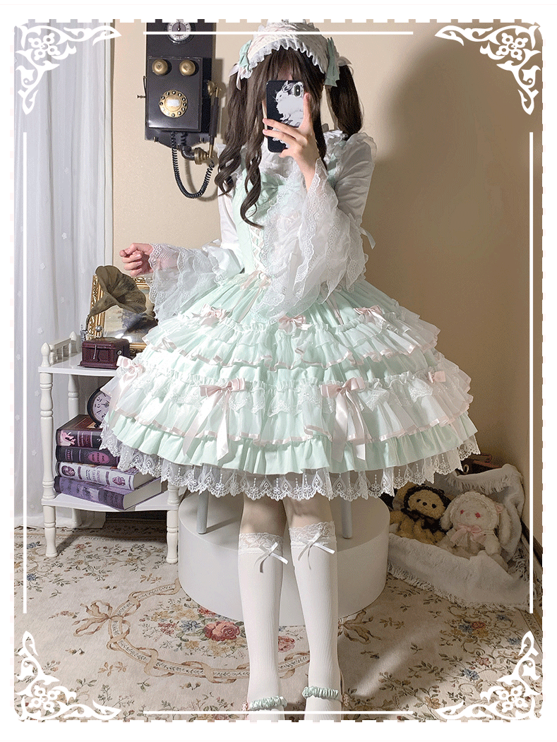 ZhiJinYuan~Love Notebook~Old School Lolita JSK Vintage Doll Tiered Dress