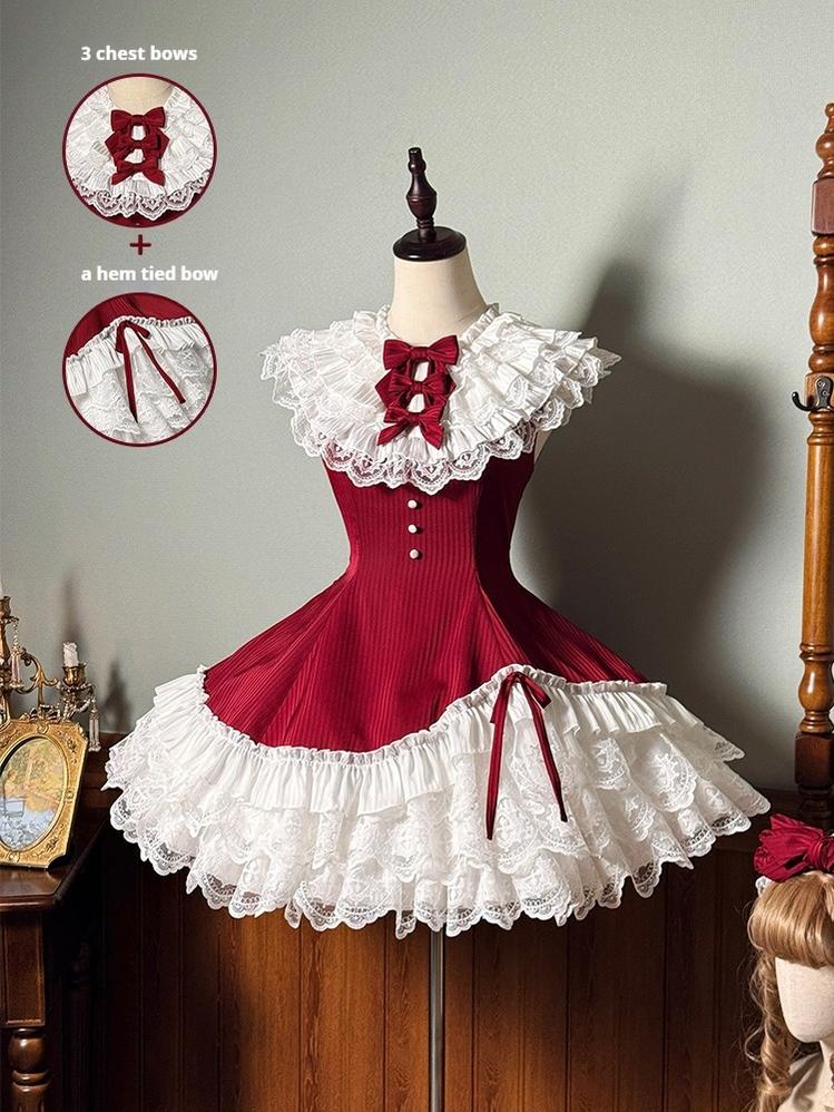 Alice Girl~Arrogant Miss~Sweet Lolita Jumper Dress with Tiered Lace Dress