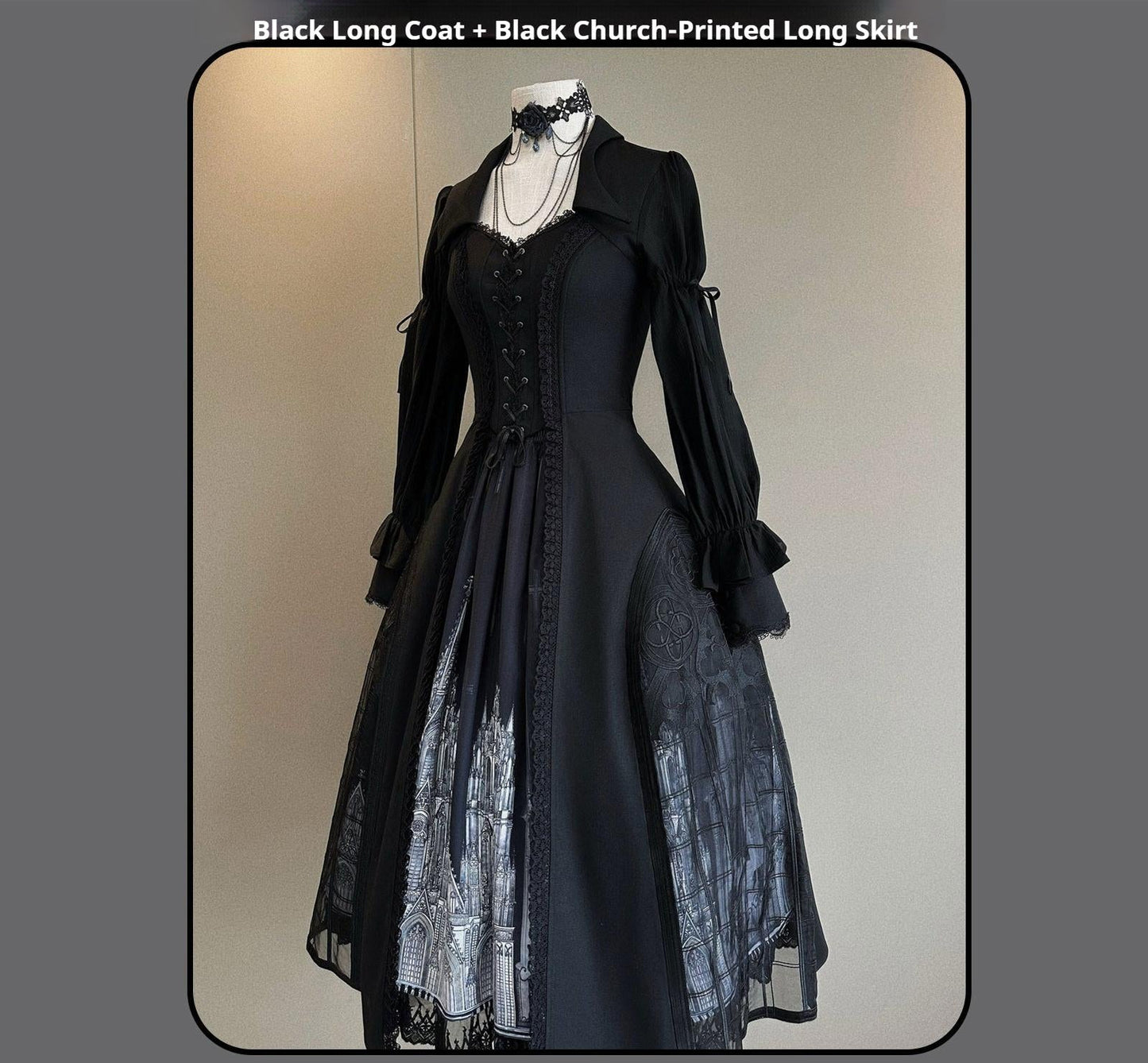 Susin Lolita~Night Traveler~Gothic Lolita Skirt Outfit Long Coat Shirt and Bustier Set