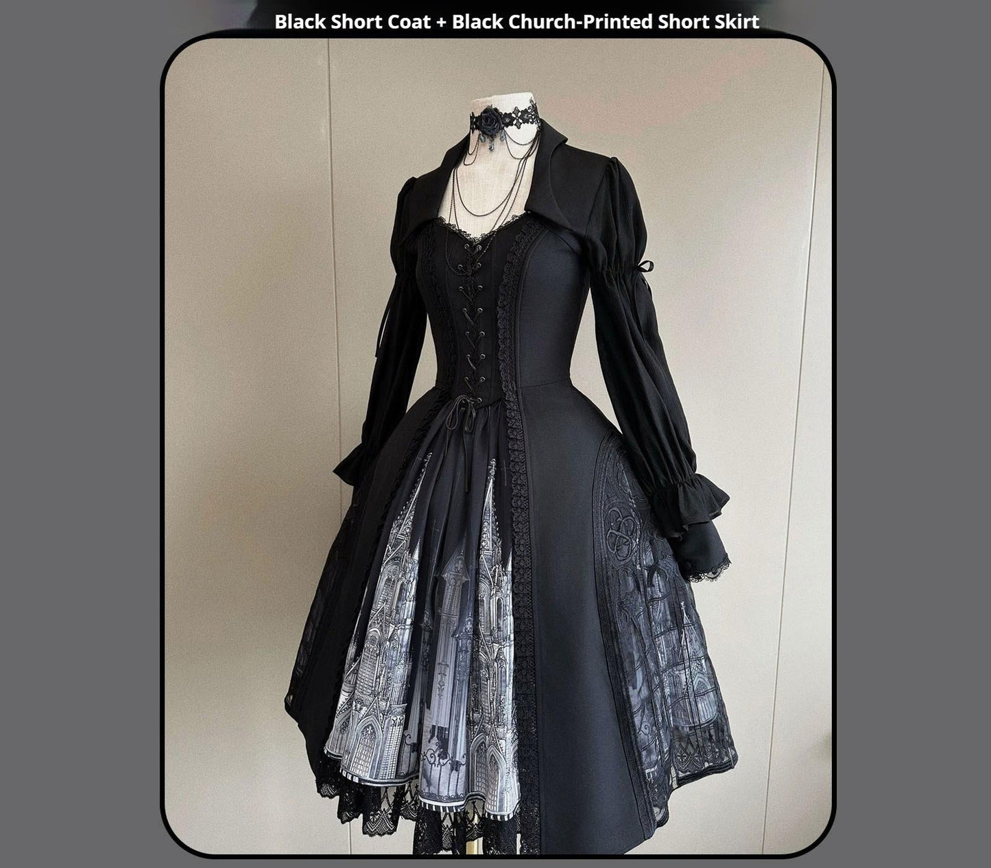 Susin Lolita~Night Traveler~Gothic Lolita Skirt Outfit Long Coat Shirt and Bustier Set