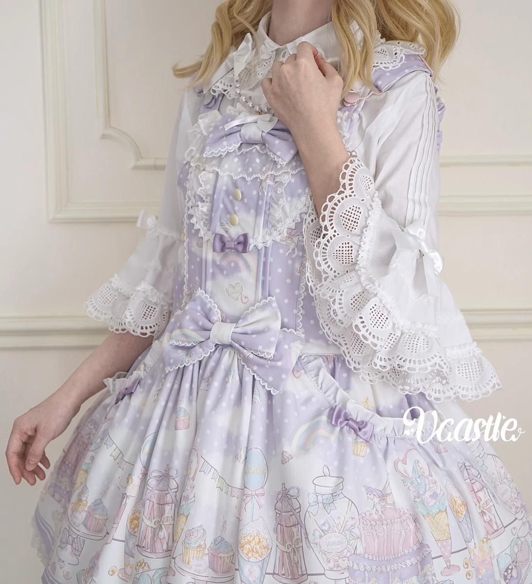 Vcastle~Sweet Crepes~Sweet Lolita Shirt with Princess Sleeves and Bow Chain