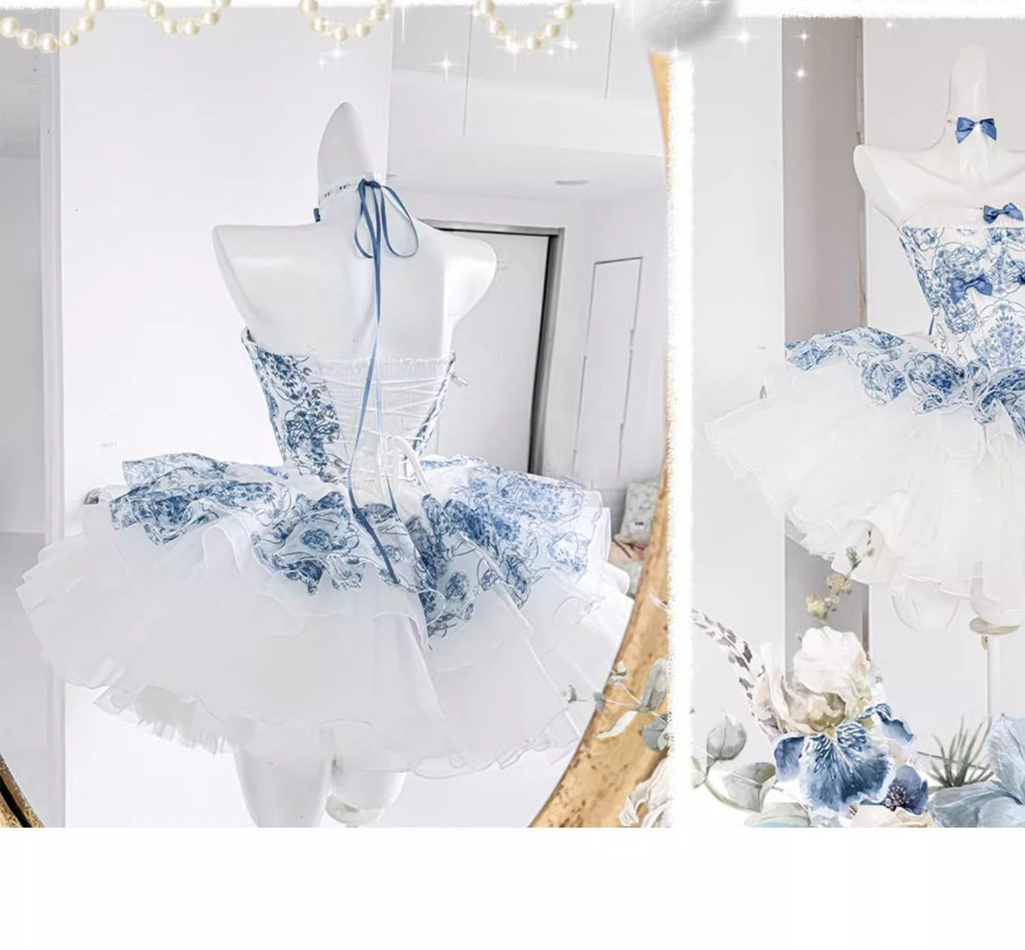POSHEPOSE~Blue and White Porcelain~Princess Lolita JSK Dress Plush Cape