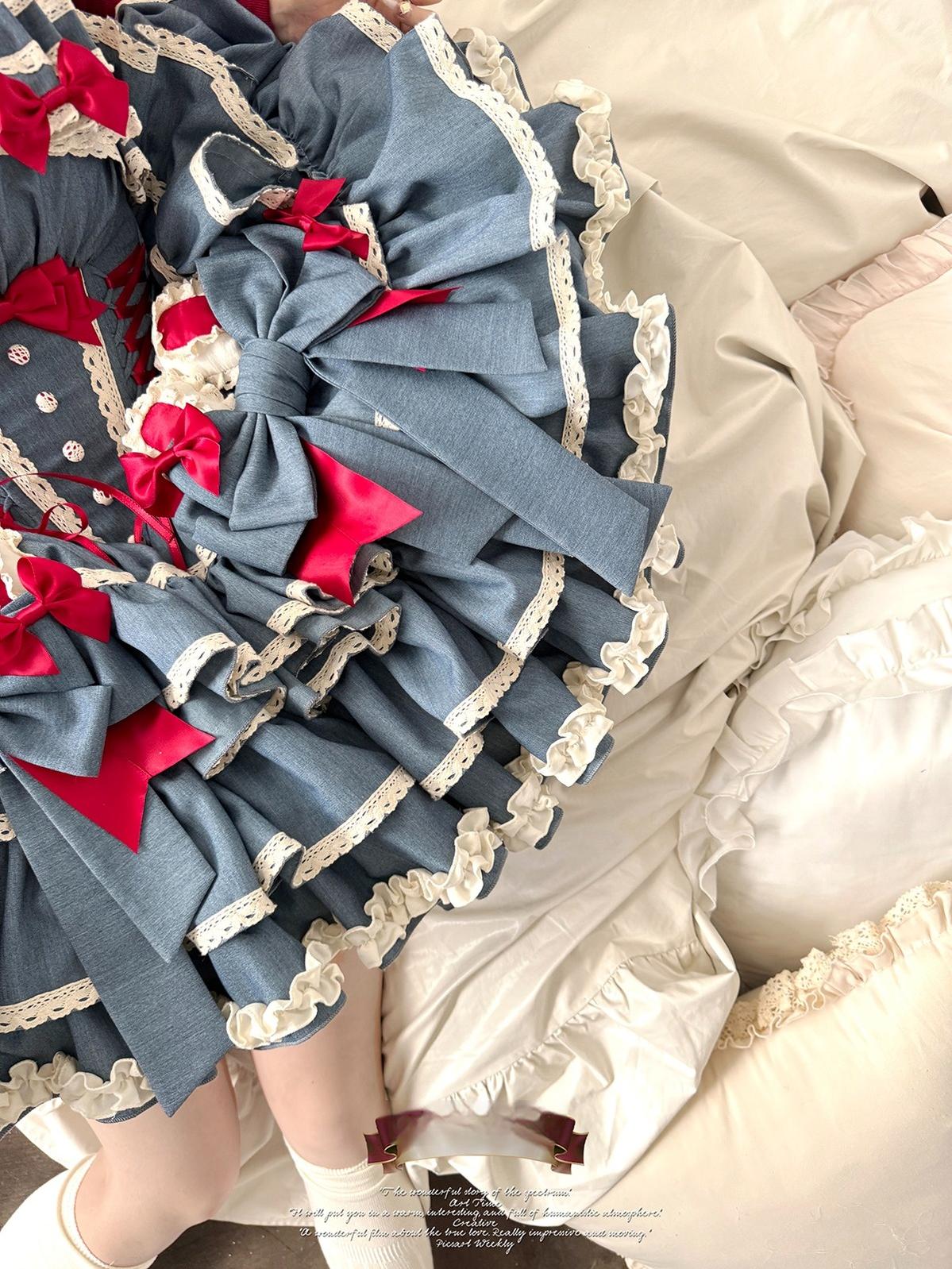 POSHEPOSE~First Cherry Rabbit~Sweet Lolita Dress Halter Neck Jumper Dress and Cardigan
