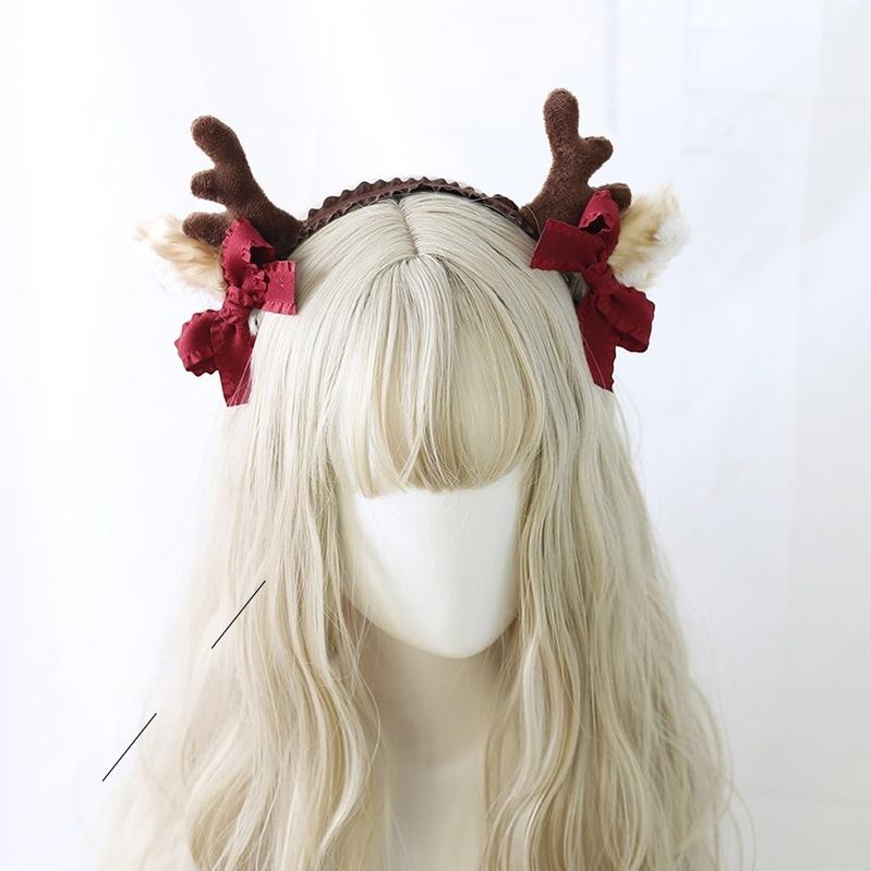 Xiaogui~Christmas Sweet Red Lolita KC Cute Elk Antlers Headwear