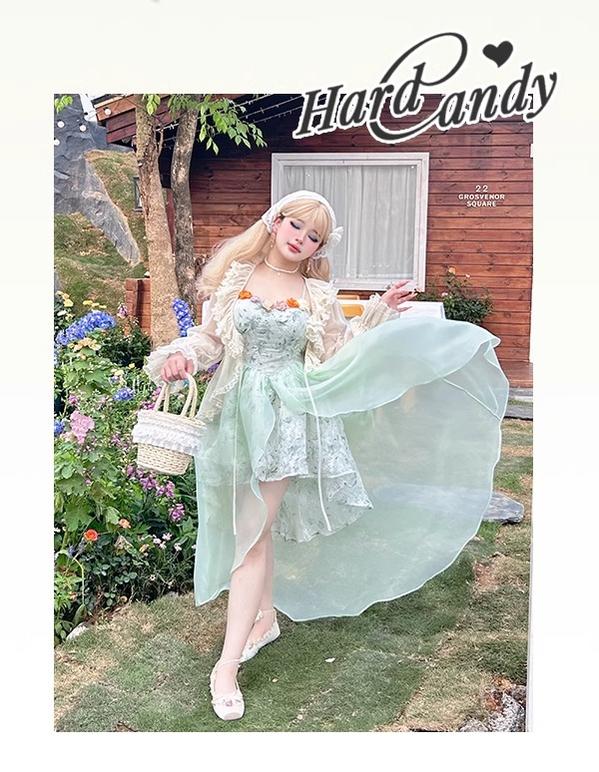 Yingtang~Plus Size Lolita JSK Dress Green Floral Lolita Dress Caidigan Set