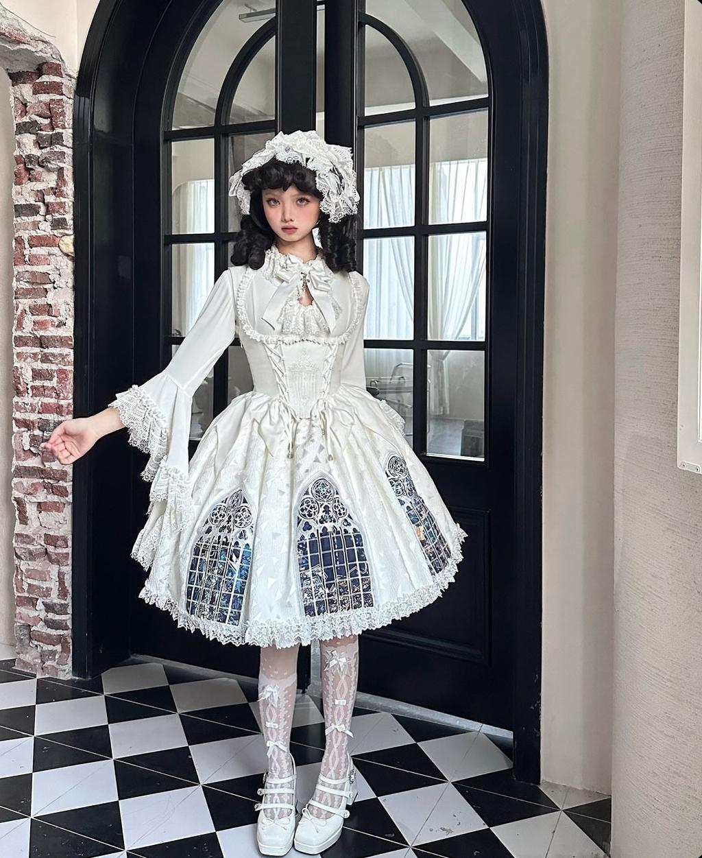 Susin Lolita~Night Traveler~Gothic Lolita Skirt Outfit Long Coat Shirt and Bustier Set