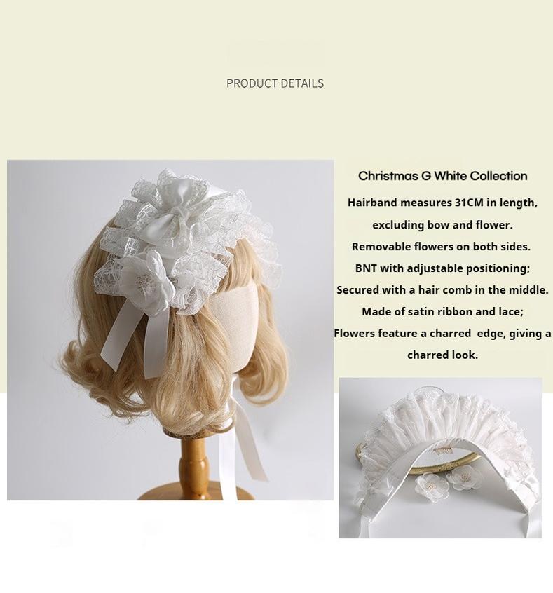 Xiaogui~Classic Lolita Lace Headdress Pure White Lolita Head Accessory