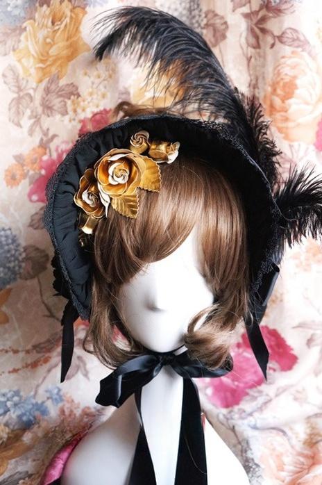 Surface Spell~Gothic Lolita Half Bonnet Beautiful Feather Lolita Hat