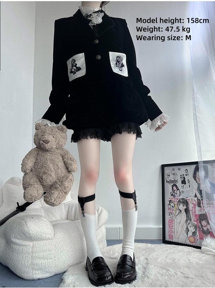 CastleToo~Erosion Heart F-Type~Ouji Lolita Suit Black Velvet Shorts and Skirt