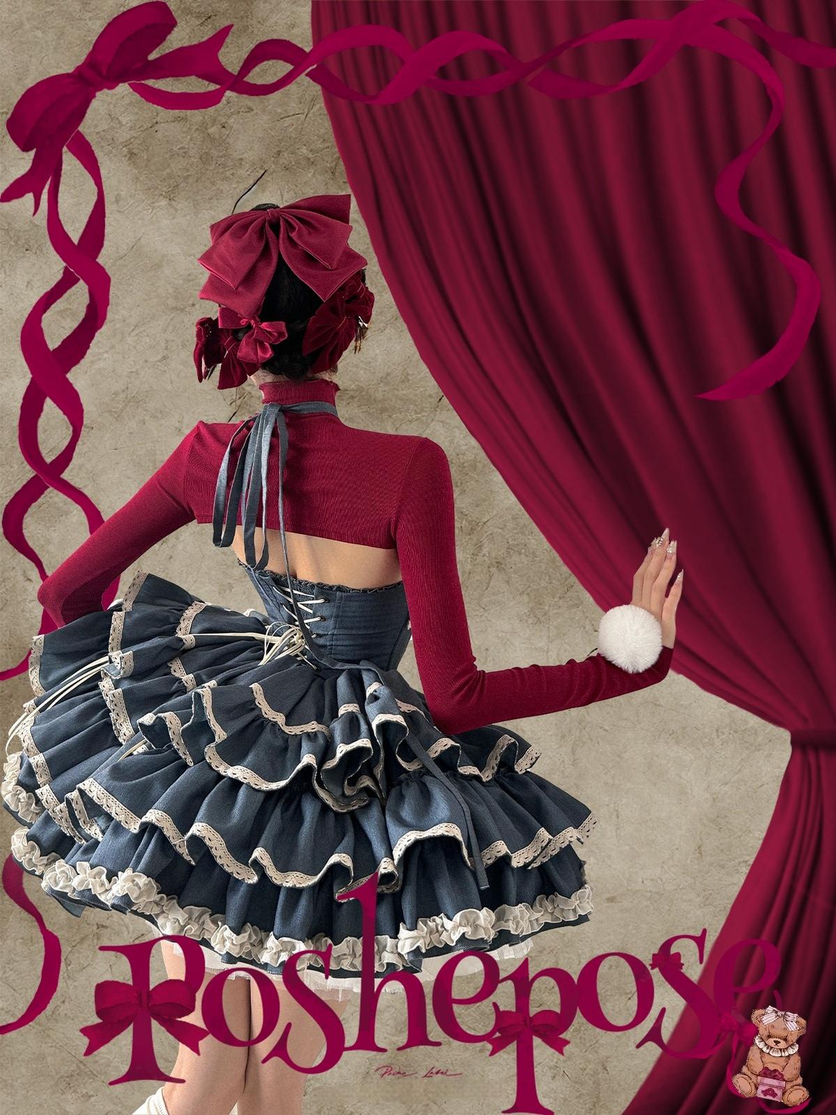 POSHEPOSE~First Cherry Rabbit~Sweet Lolita Dress Halter Neck Jumper Dress and Cardigan