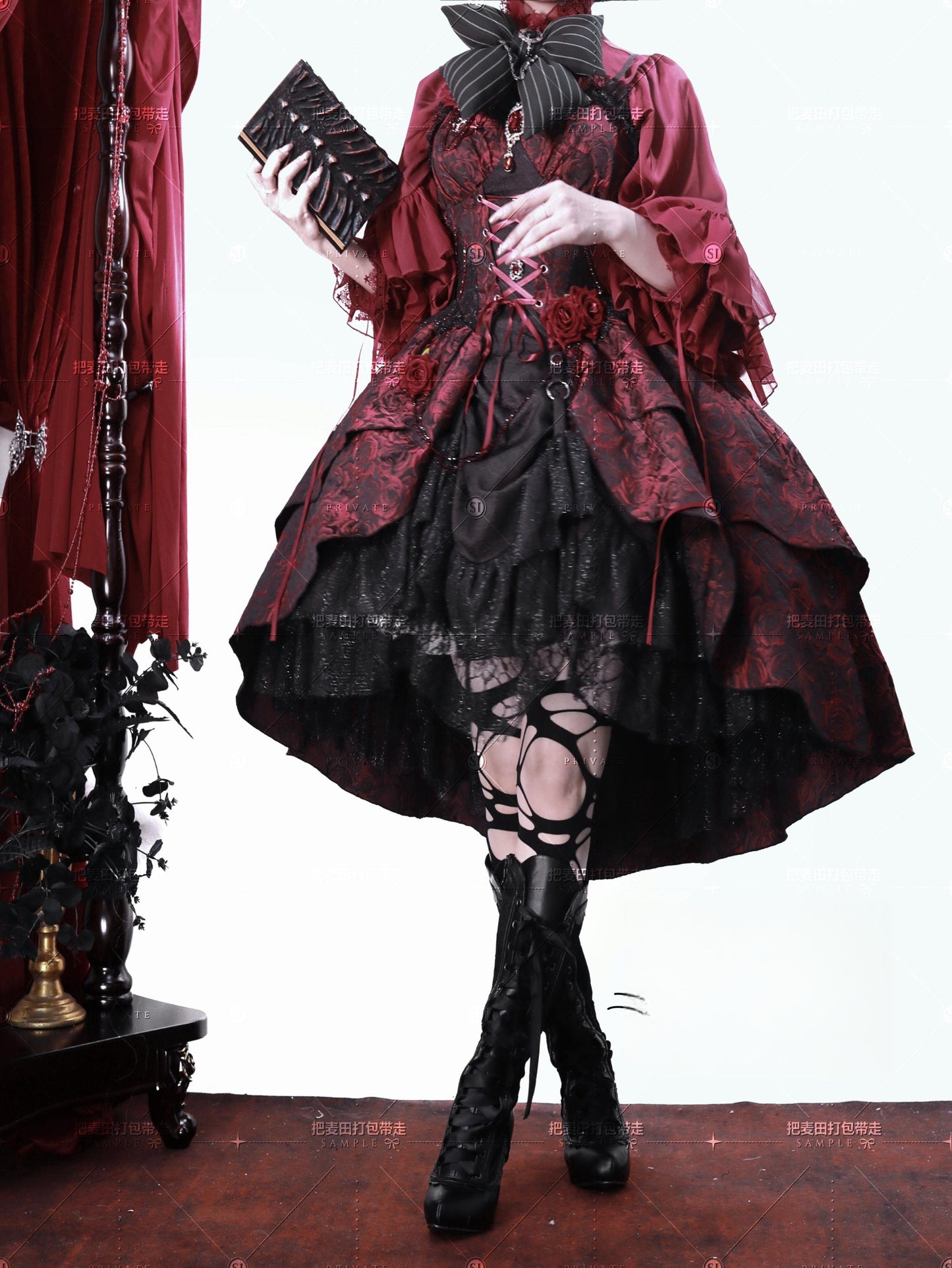 Cornfield Lolita~Rose Blood~Black Red Gothic Lolita JSK Jacquard Court Dress