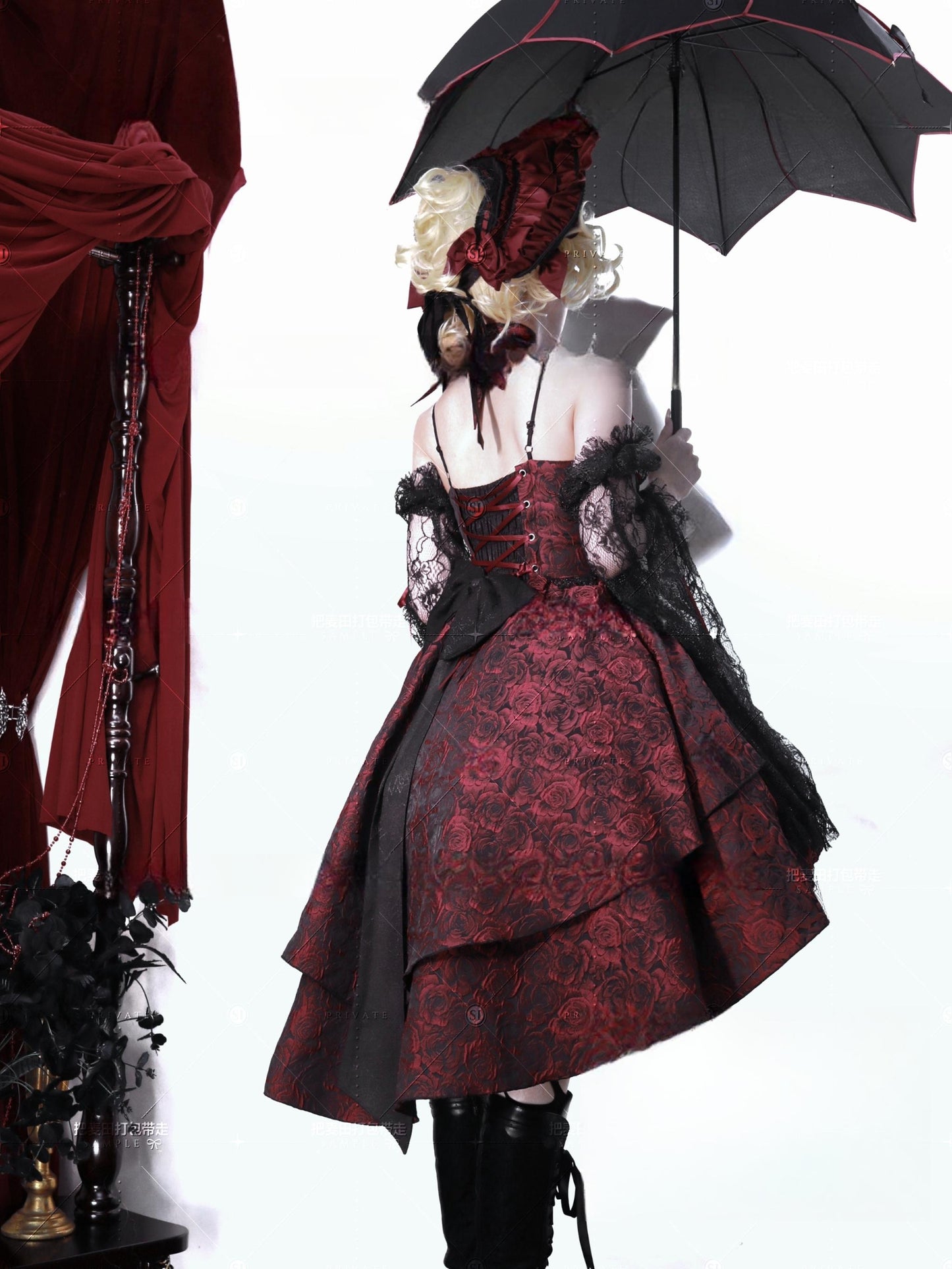 Cornfield Lolita~Rose Blood~Black Red Gothic Lolita JSK Jacquard Court Dress