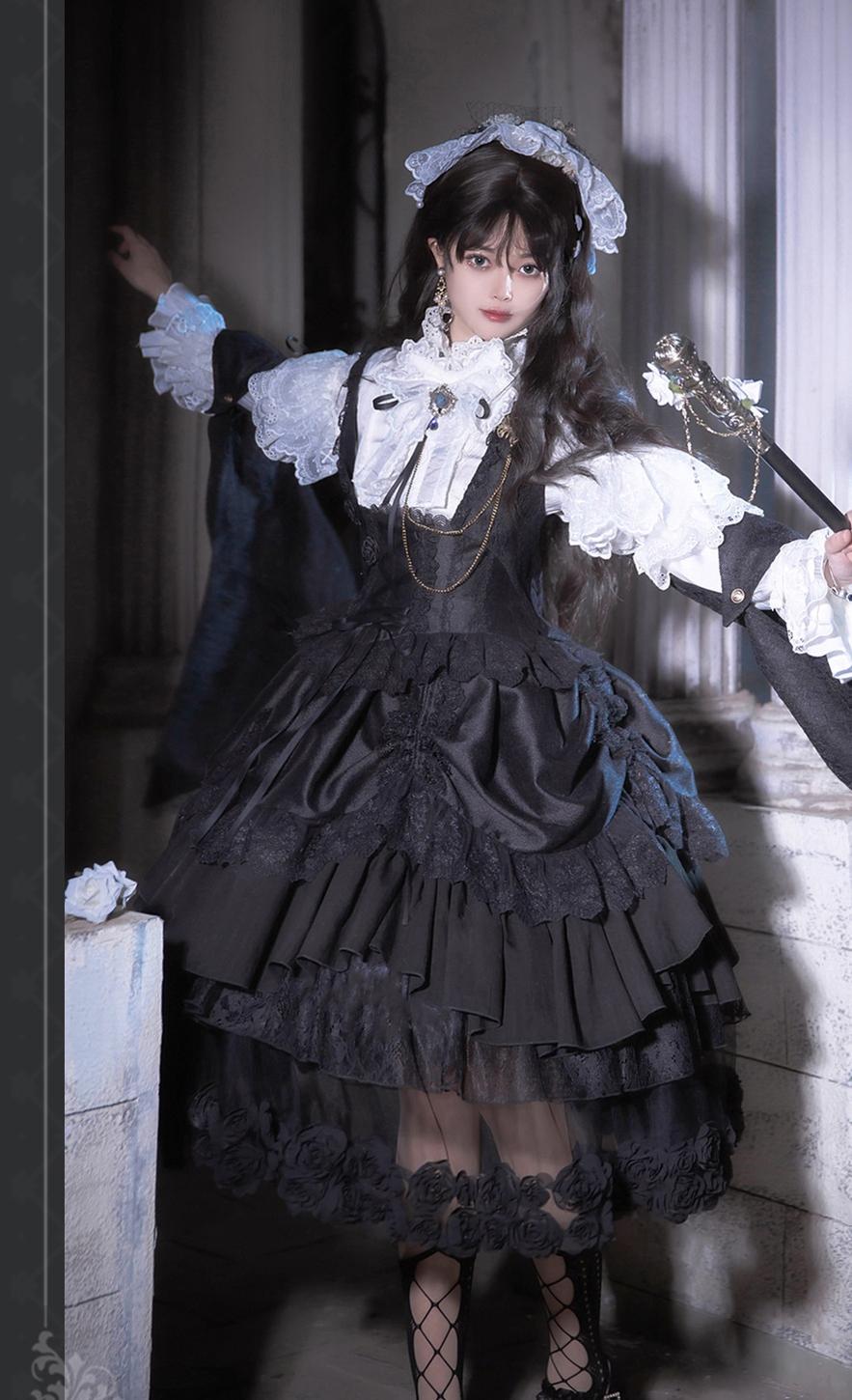 (BFM)Bramble Rose~Rose Deacon~Elegant Lolita Dress Black and White OP