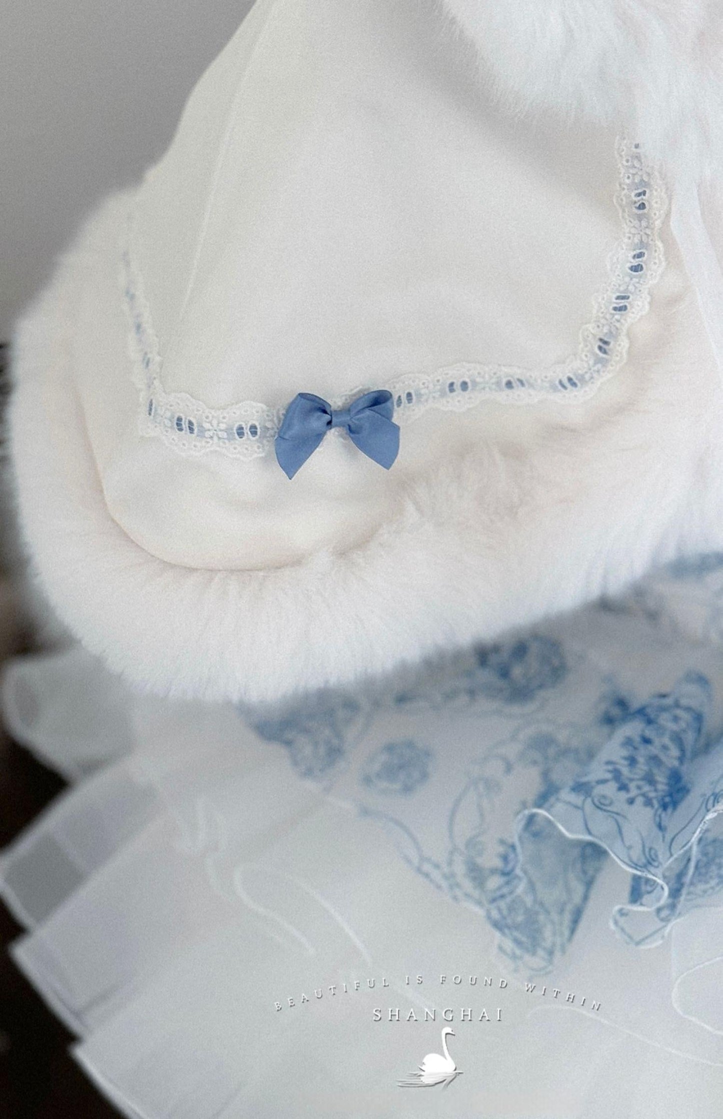 POSHEPOSE~Blue and White Porcelain~Princess Lolita JSK Dress Plush Cape