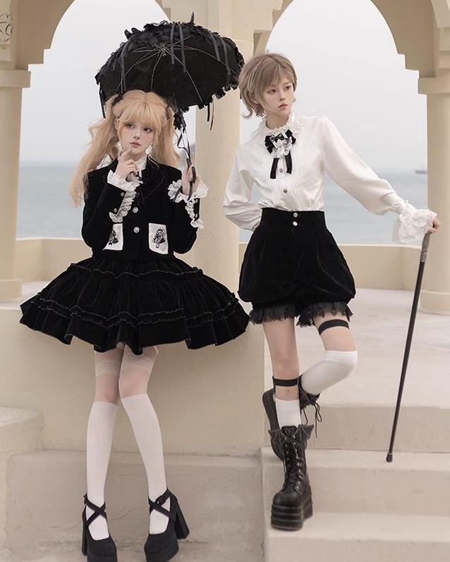 CastleToo~Erosion Heart F-Type~Ouji Lolita Suit Black Velvet Shorts and Skirt