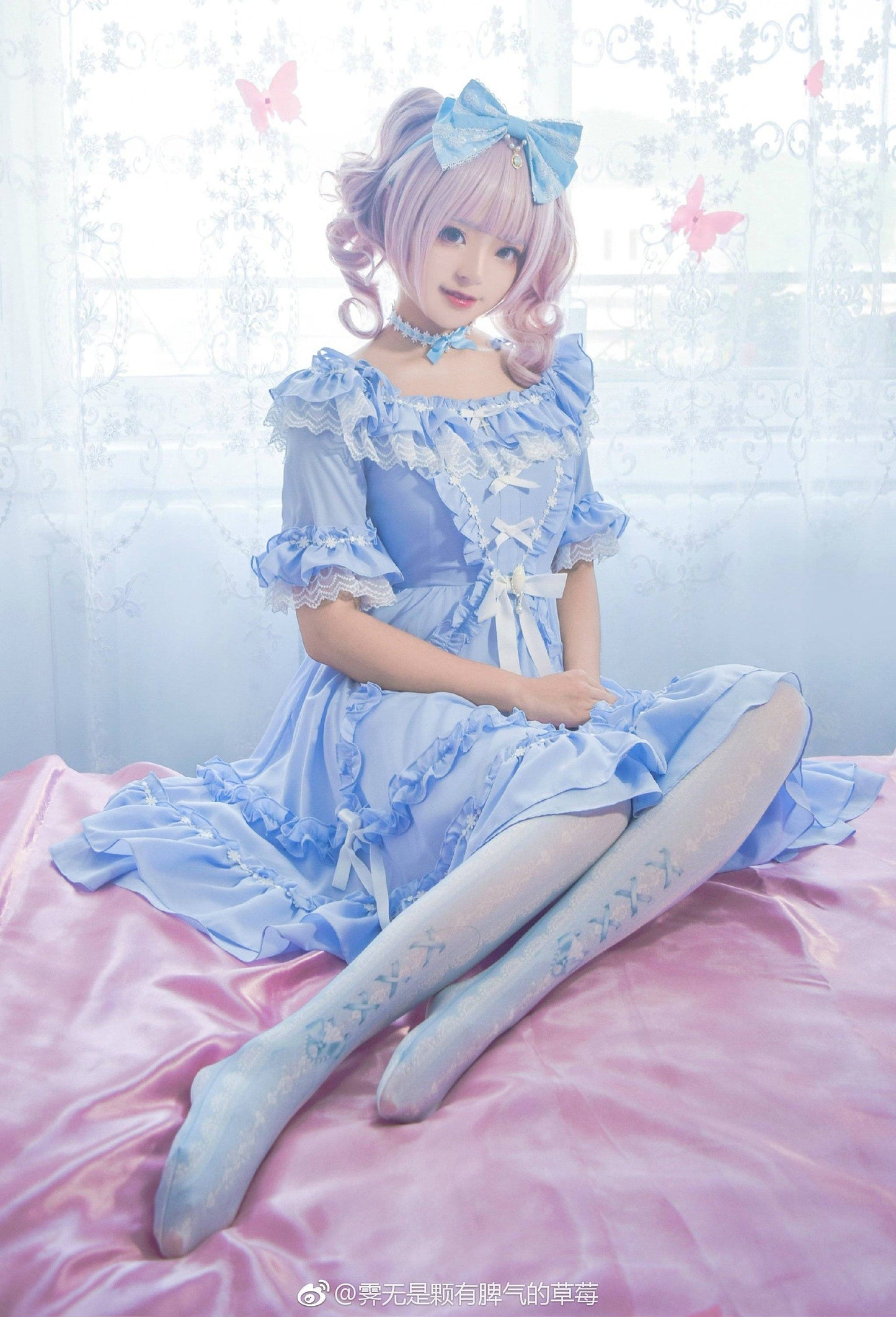 Red Maria ~ Lace Printed Bow 80D Lolita Tights Multicolors