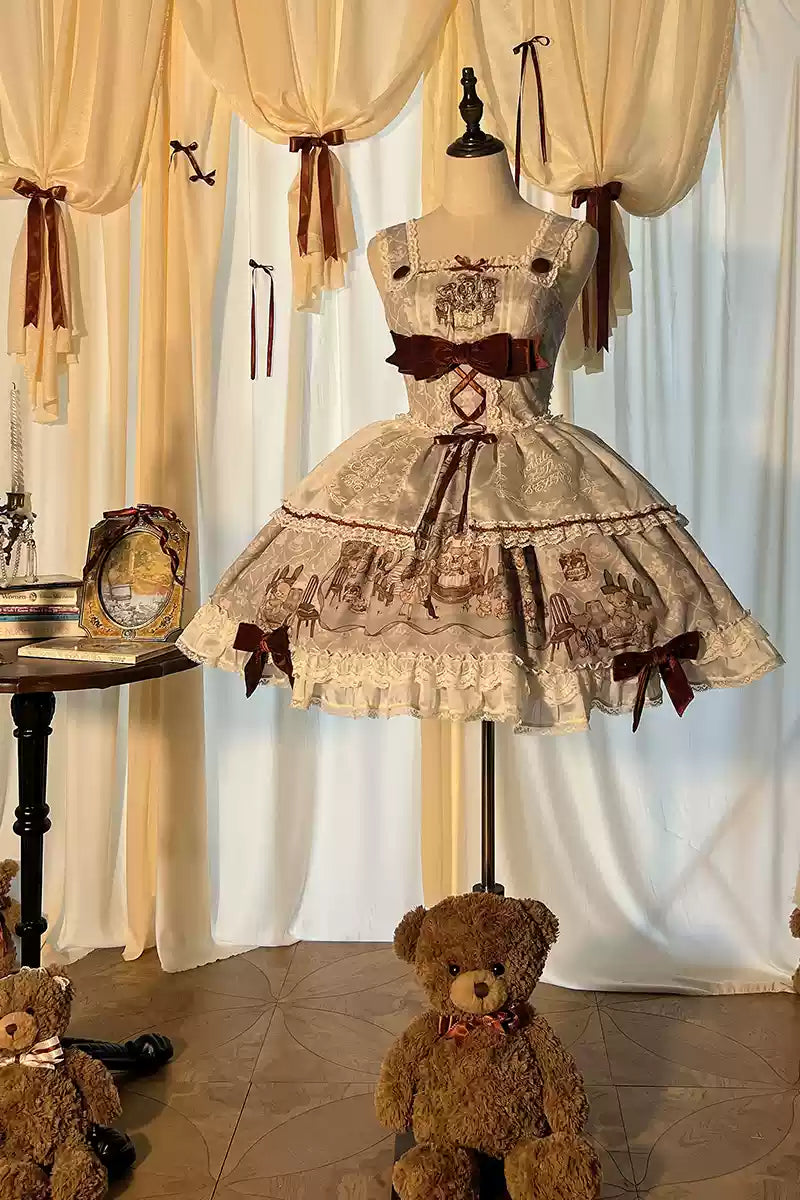 Alice Girl~Bear Castle~Sweet Lolita Dress Natural Waist JSK