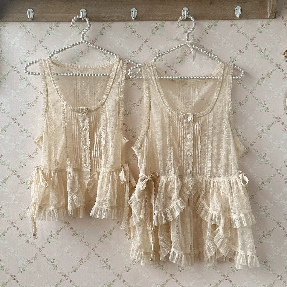 Sweet Dreamer~Antique Wall~Classic Vintage Lolita Vest Tulle Polka Dot Vest