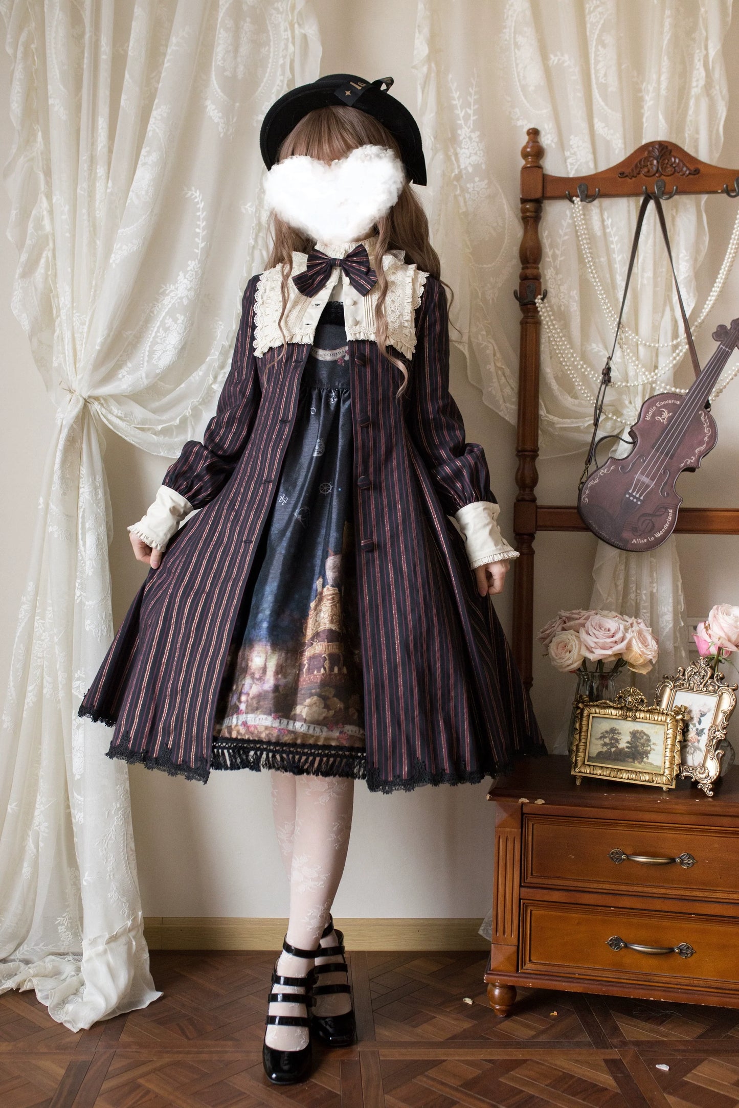 Strawberry Witch~Daily Lolita Coat Sherlock Style Lolita Coat Striped OP
