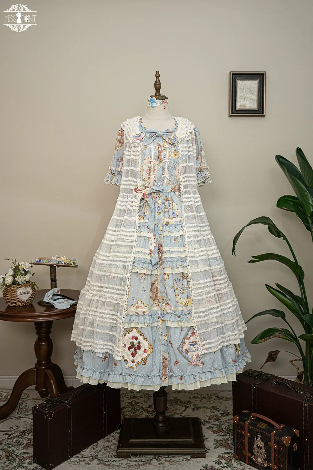 Miss Point~Cat Rose Tea~Sweet Lolita Tulle Cardigan and Long Skirt Overlay