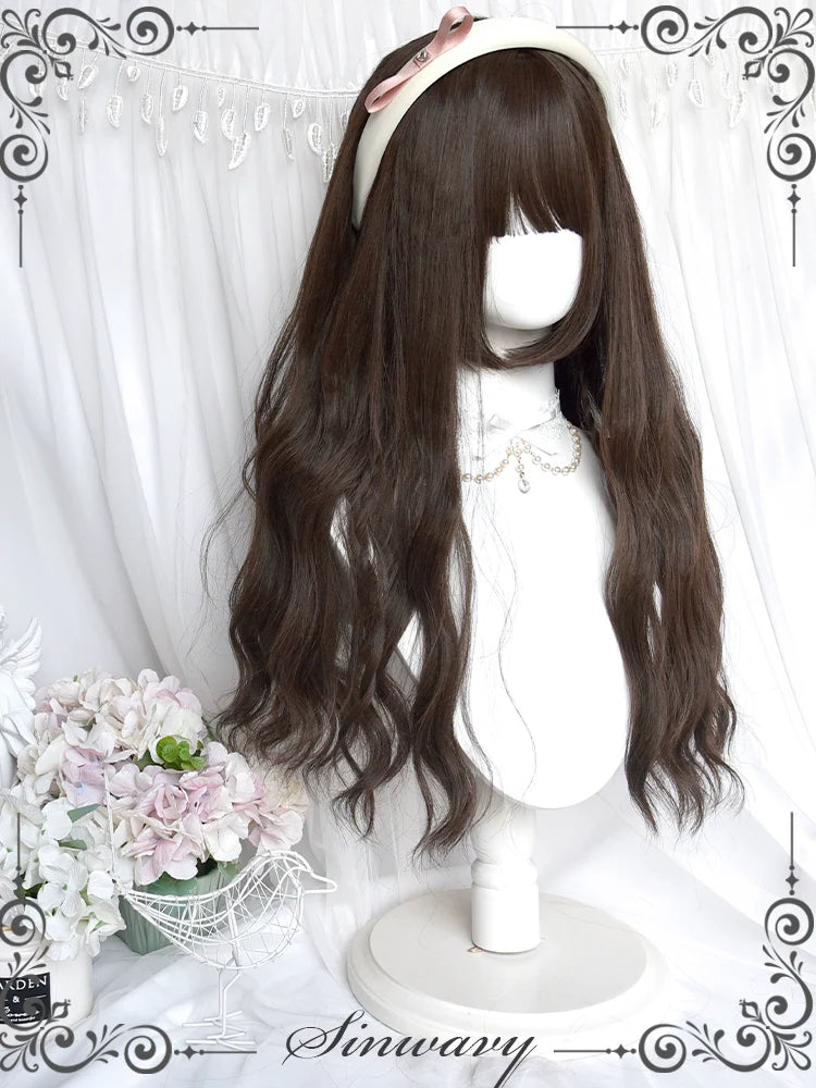Sinwavy~Praying Meow~Kawaii Lolita Wig Long Curly Hair Wig Cold Brown