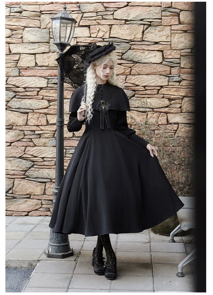 With PUJI~13th Night~Gothic Lolita OP Dress with Built-in Cape