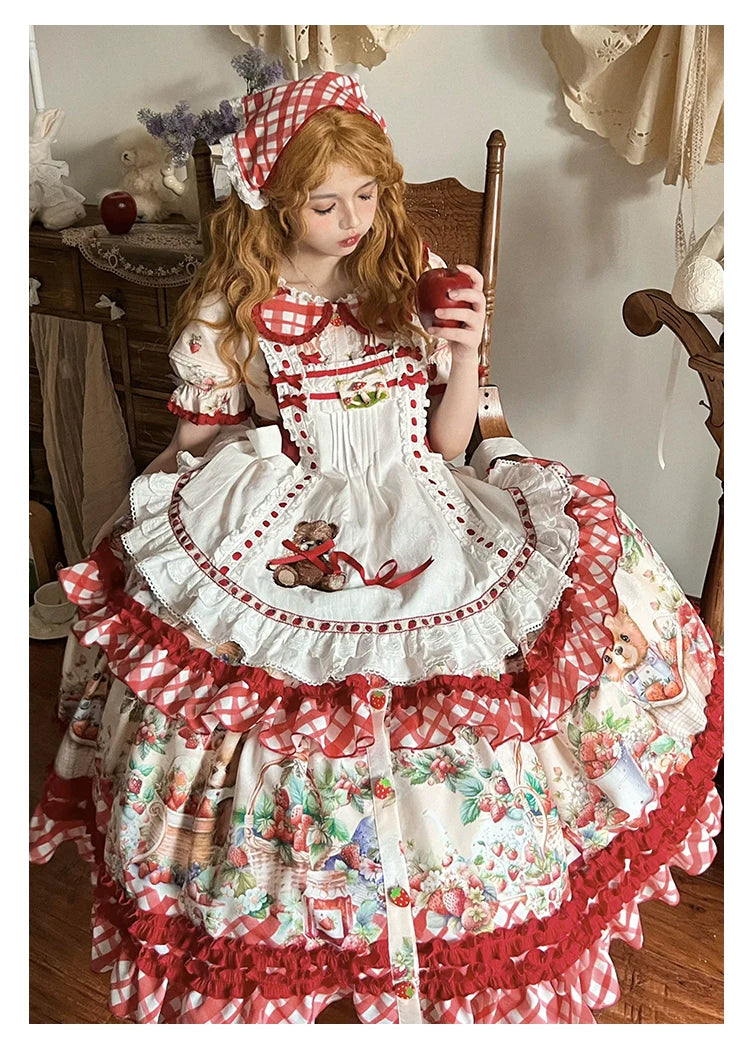 Spireme Cat~December Strawberry Field~Sweet Lolita OP Dress Strawberry Printed Dress