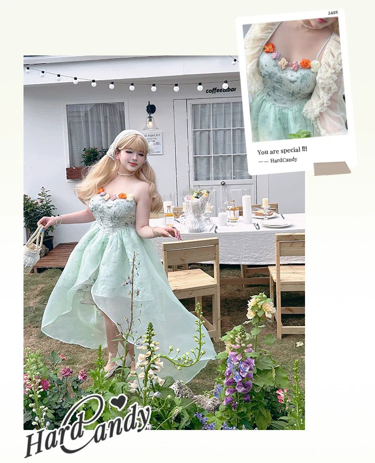 Yingtang~Plus Size Lolita JSK Dress Green Floral Lolita Dress Caidigan Set